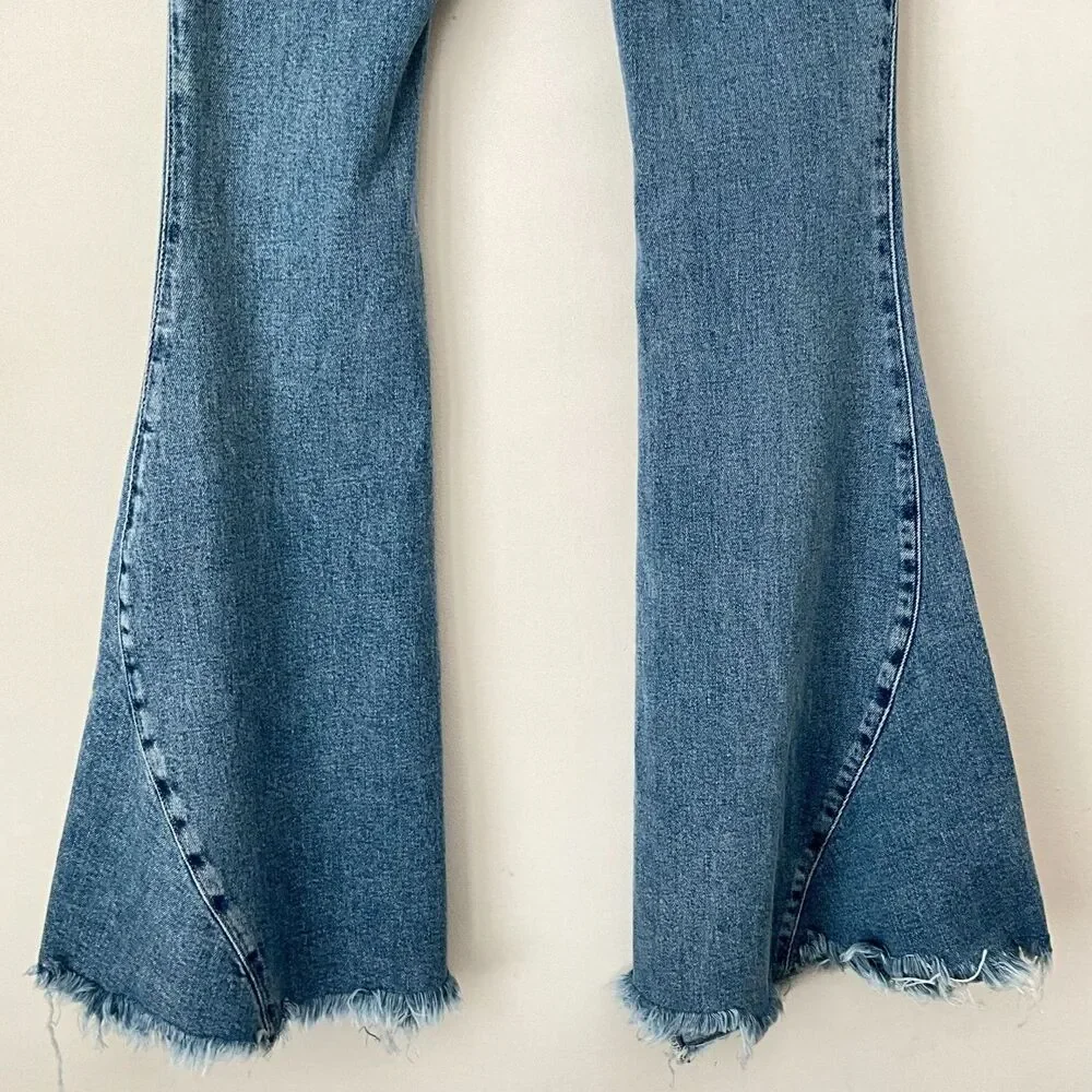 We The Free Emre Flare Frayed Hem Jeans Light Blue 24